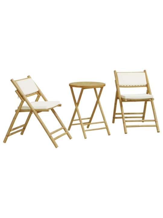 3dílný skládací bistro set s krémově bílými poduškami bambus