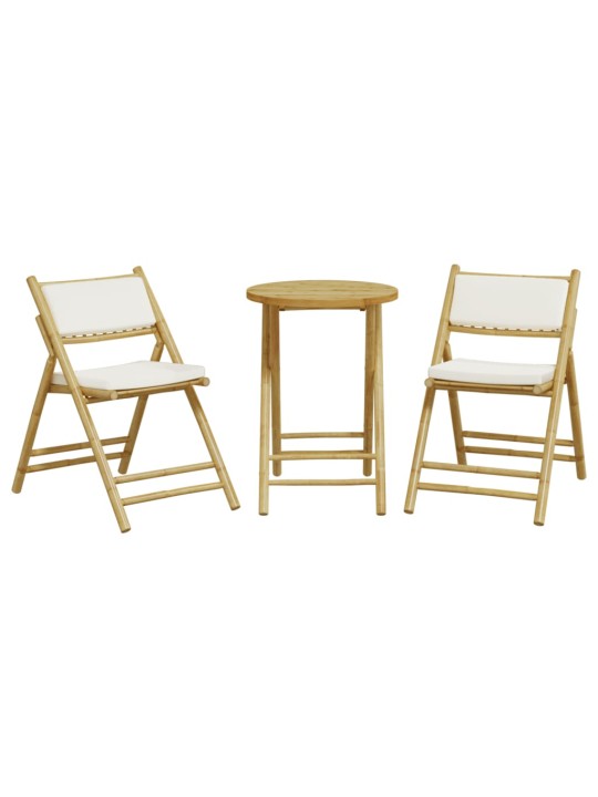 3dílný skládací bistro set s krémově bílými poduškami bambus