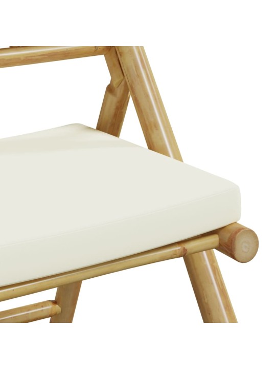 3dílný skládací bistro set s krémově bílými poduškami bambus