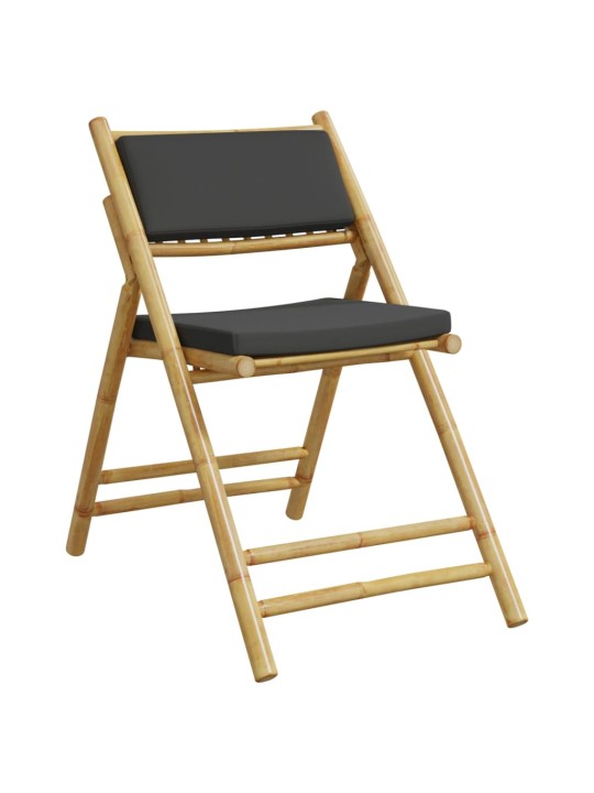 3dílný skládací bistro set s tmavě šedými poduškami bambus
