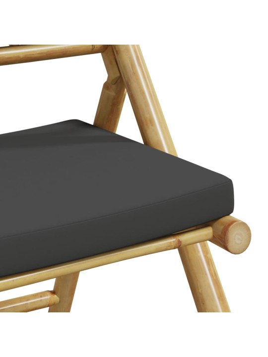 3dílný skládací bistro set s tmavě šedými poduškami bambus