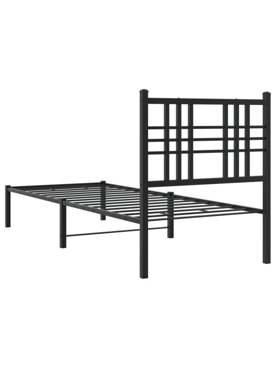 Kovový rám postele s čelem černý 75 x 190 cm