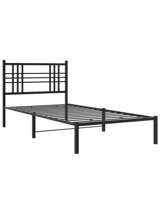 Kovový rám postele s čelem černý 90 x 200 cm