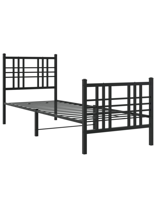 Kovový rám postele s hlavovým a nožním čelem černý 80 x 200 cm