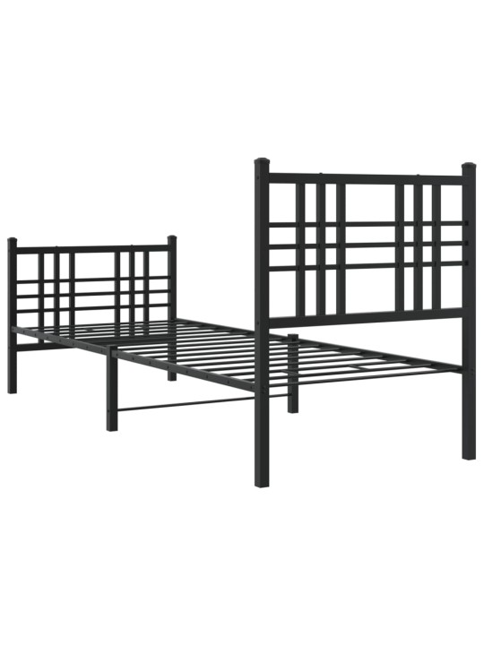 Kovový rám postele s hlavovým a nožním čelem černý 80 x 200 cm