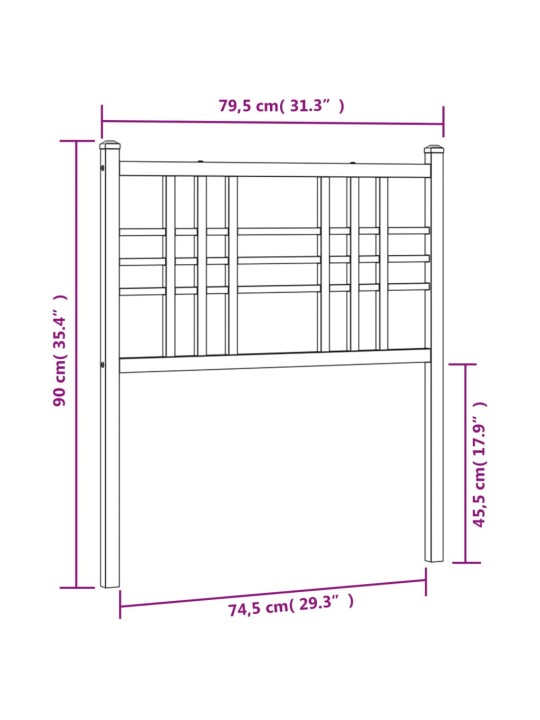 Kovové čelo postele černé 75 cm