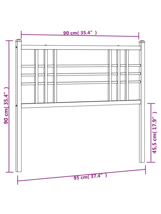 Kovové čelo postele černé 90 cm
