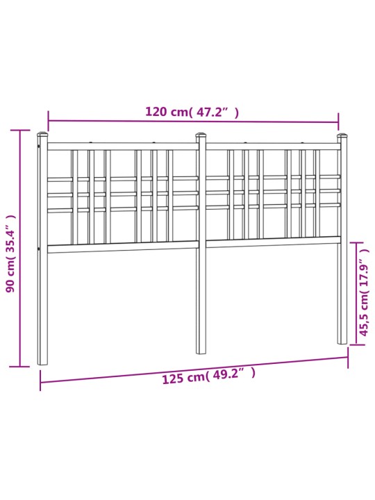 Kovové čelo postele černé 120 cm