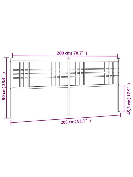 Kovové čelo postele černé 200 cm