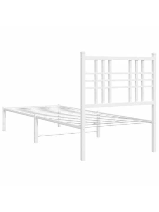 Kovový rám postele bez matrace s čelem bílý 75 x 190 cm
