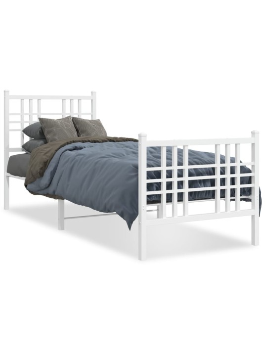 Kovový rám postele s hlavovým a nožním čelem bílý 75 x 190 cm