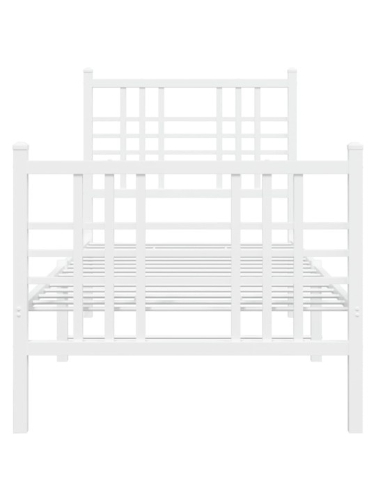 Kovový rám postele s hlavovým a nožním čelem bílý 75 x 190 cm