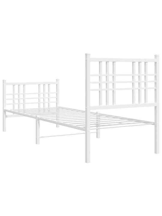 Kovový rám postele s hlavovým a nožním čelem bílý 75 x 190 cm