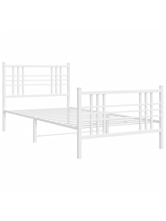 Kovový rám postele s hlavovým a nožním čelem bílý 90 x 200 cm