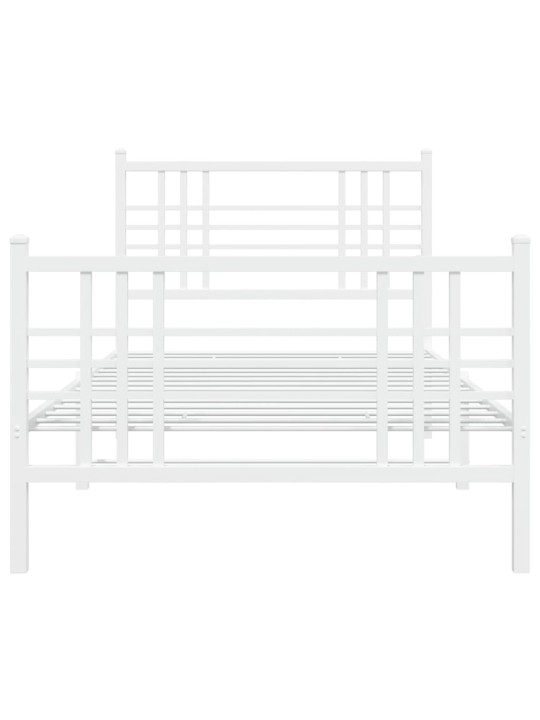 Kovový rám postele s hlavovým a nožním čelem bílý 90 x 200 cm