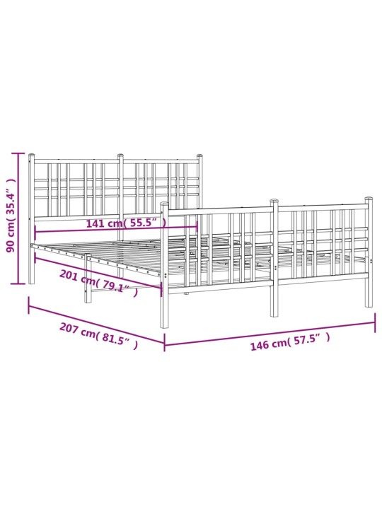 Kovový rám postele s hlavovým a nožním čelem bílý 140 x 200 cm
