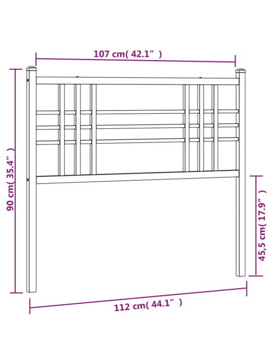 Kovové čelo postele bílé 107 cm