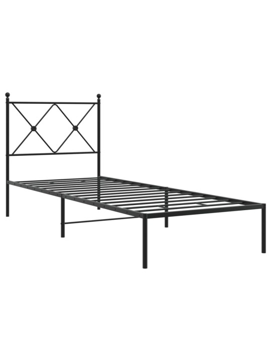 Kovový rám postele s čelem černý 75 x 190 cm