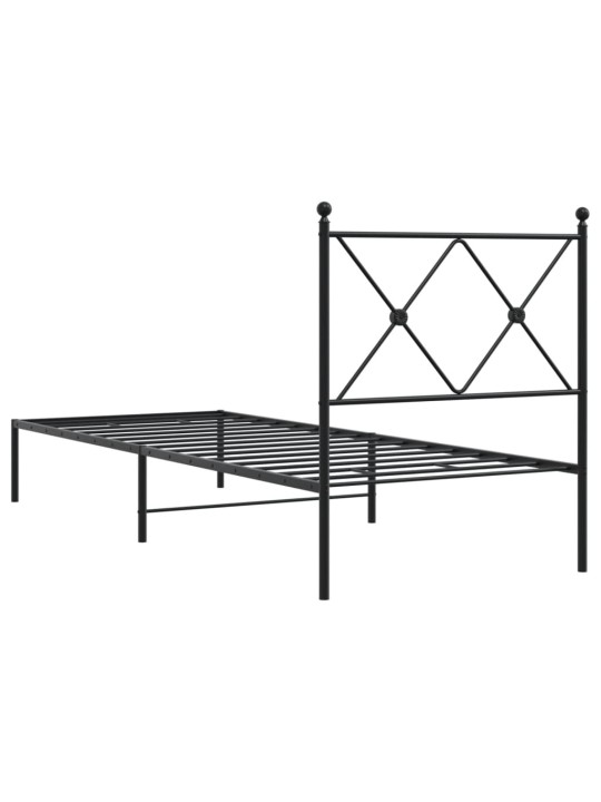Kovový rám postele s čelem černý 75 x 190 cm