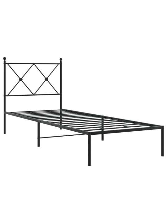 Kovový rám postele s čelem černý 80 x 200 cm