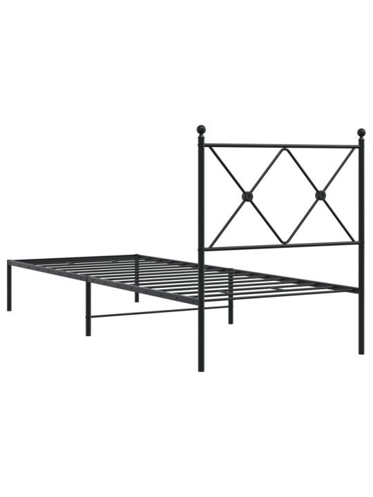 Kovový rám postele s čelem černý 80 x 200 cm