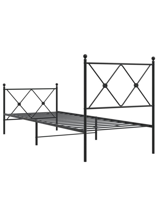 Kovový rám postele s hlavovým a nožním čelem černý 80 x 200 cm