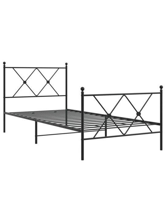 Kovový rám postele s hlavovým a nožním čelem černý 90 x 200 cm