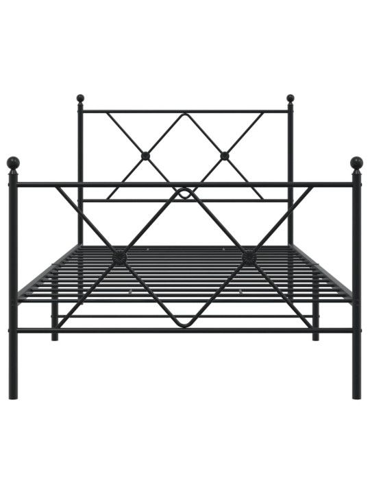 Kovový rám postele s hlavovým a nožním čelem černý 90 x 200 cm