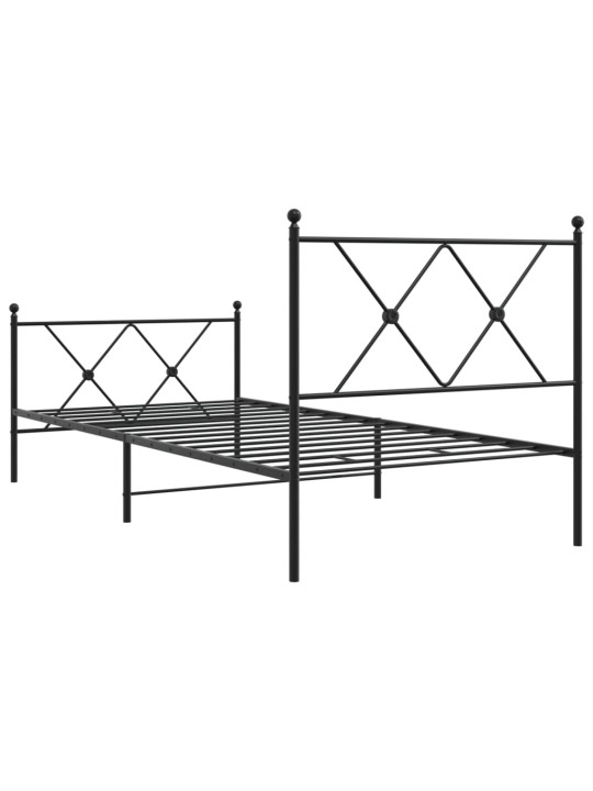 Kovový rám postele s hlavovým a nožním čelem černý 90 x 200 cm