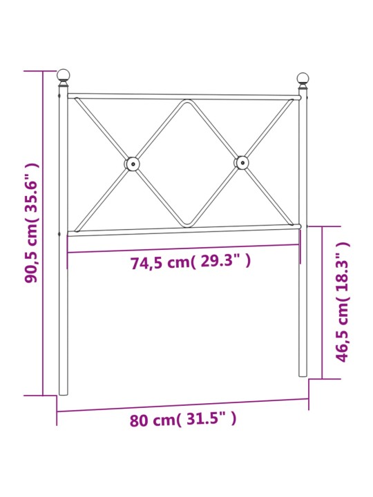 Kovové čelo postele černé 75 cm