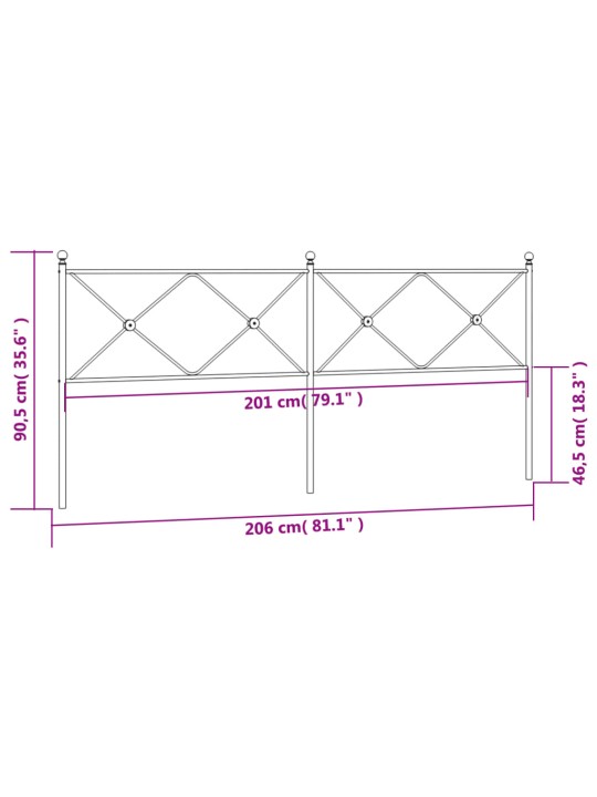 Kovové čelo postele černé 200 cm