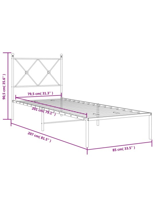 Kovový rám postele s čelem bílý 80 x 200 cm