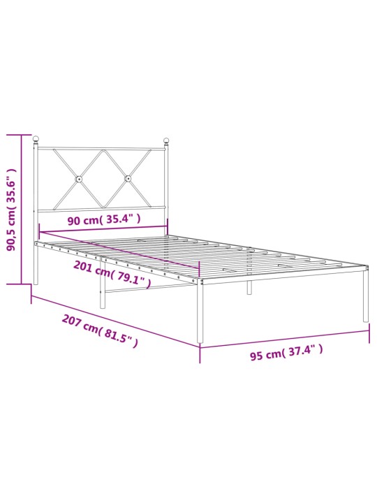 Kovový rám postele s čelem bílý 90 x 200 cm