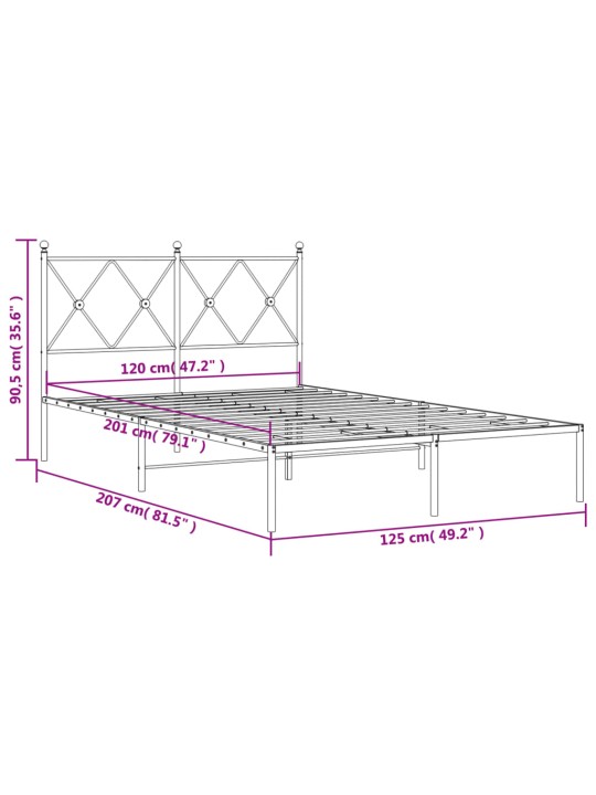 Kovový rám postele s čelem bílý 120 x 200 cm