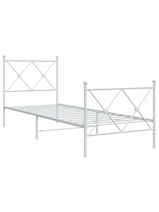 Kovový rám postele s hlavovým a nožním čelem bílý 75 x 190 cm