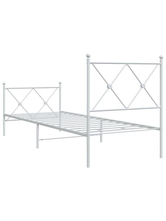 Kovový rám postele s hlavovým a nožním čelem bílý 75 x 190 cm