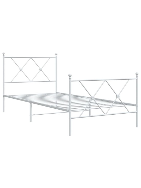 Kovový rám postele s hlavovým a nožním čelem bílý 90 x 200 cm