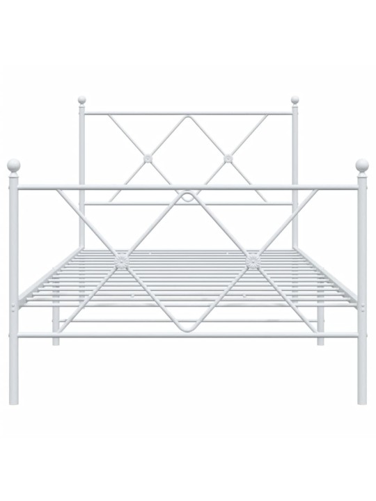 Kovový rám postele s hlavovým a nožním čelem bílý 90 x 200 cm