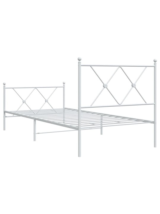 Kovový rám postele s hlavovým a nožním čelem bílý 90 x 200 cm