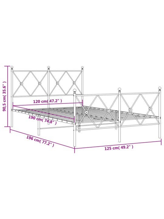 Kovový rám postele s hlavovým a nožním čelem bílý 120 x 190 cm