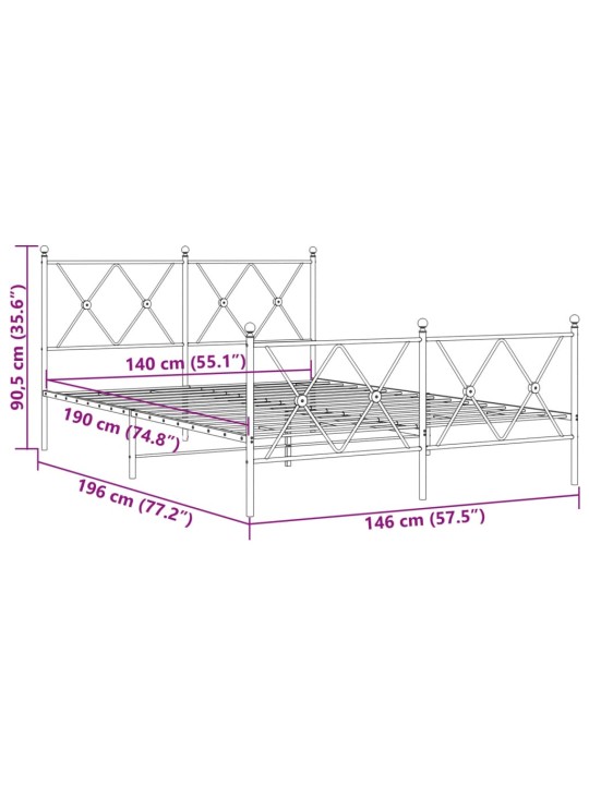 Kovový rám postele s hlavovým a nožním čelem bílý 140 x 190 cm