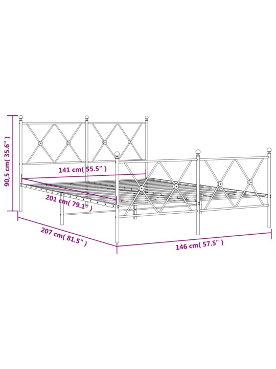 Kovový rám postele s hlavovým a nožním čelem bílý 140 x 200 cm