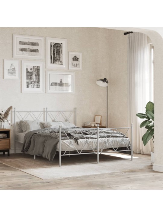 Kovový rám postele s hlavovým a nožním čelem bílý 140 x 200 cm