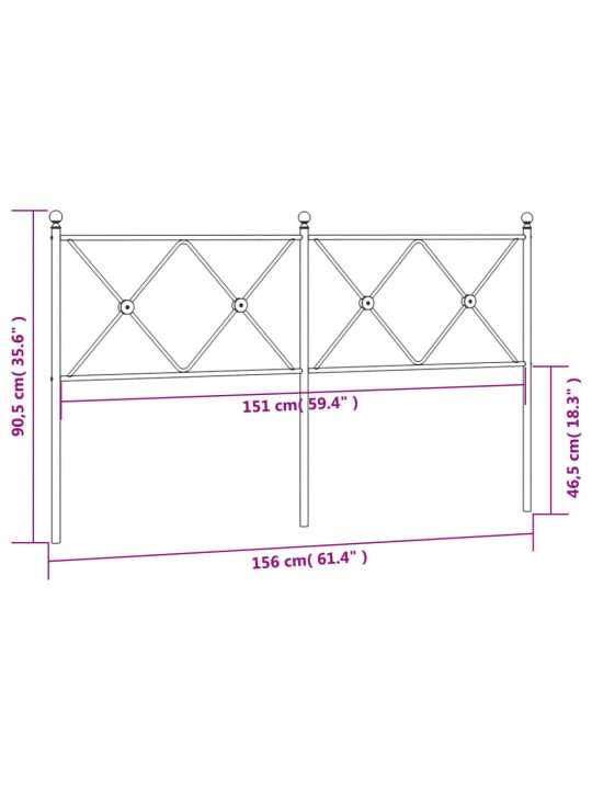 Kovové čelo postele bílé 150 cm