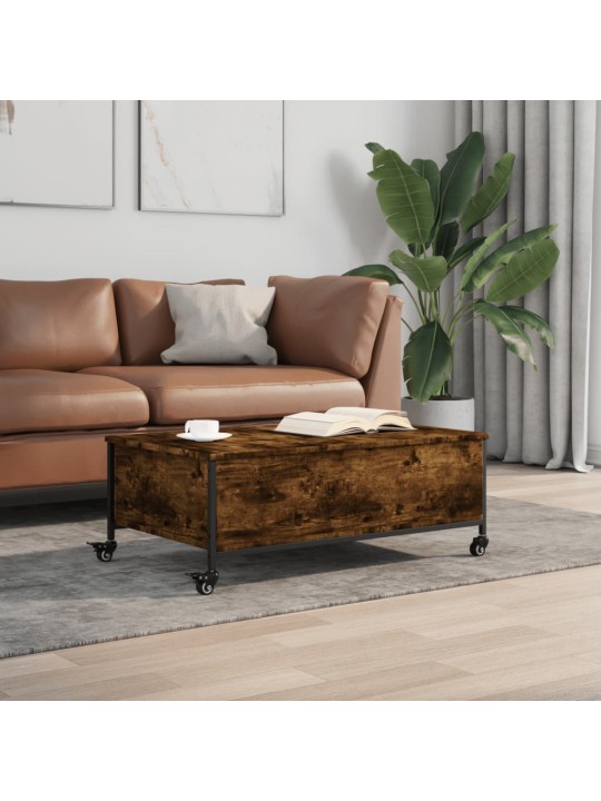 Konferenční stolek na kolečkách kouřový dub 91x55x34cm kompozit