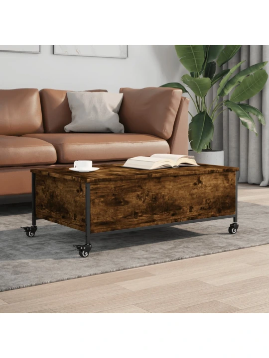 Konferenční stolek na kolečkách kouřový dub 91x55x34cm kompozit