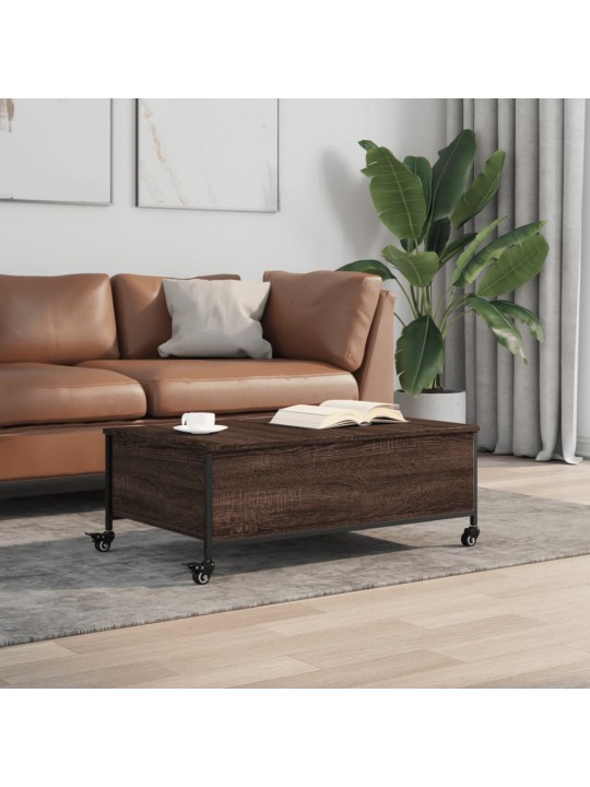 Konferenční stolek na kolečkách hnědý dub 91x55x34 cm kompozit