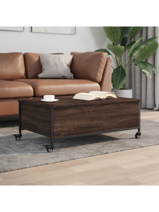 Konferenční stolek na kolečkách hnědý dub 91x55x34 cm kompozit