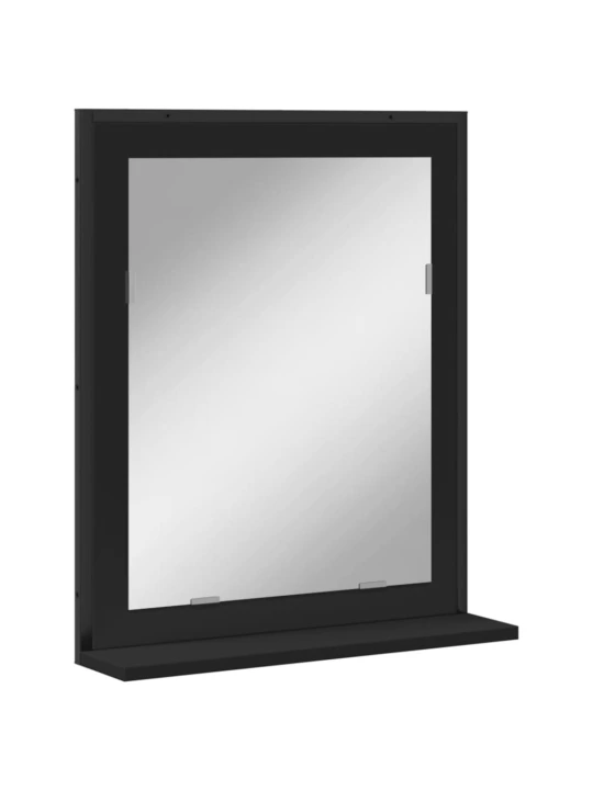 Koupelnové zrcadlo s poličkou černé 50 x 12 x 60 cm kompozit