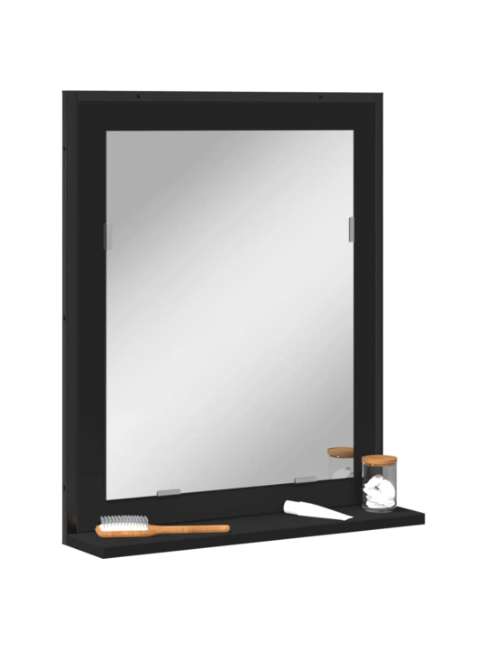 Koupelnové zrcadlo s poličkou černé 50 x 12 x 60 cm kompozit